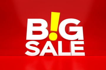 3d white big sale word on red background. 3D rendering.