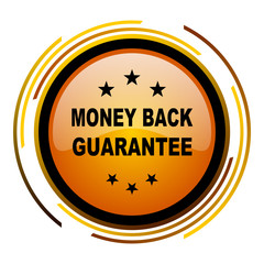 Money back guarantee sign vector icon. Modern design round orange button isolated on white square background for web and application designers in eps10.