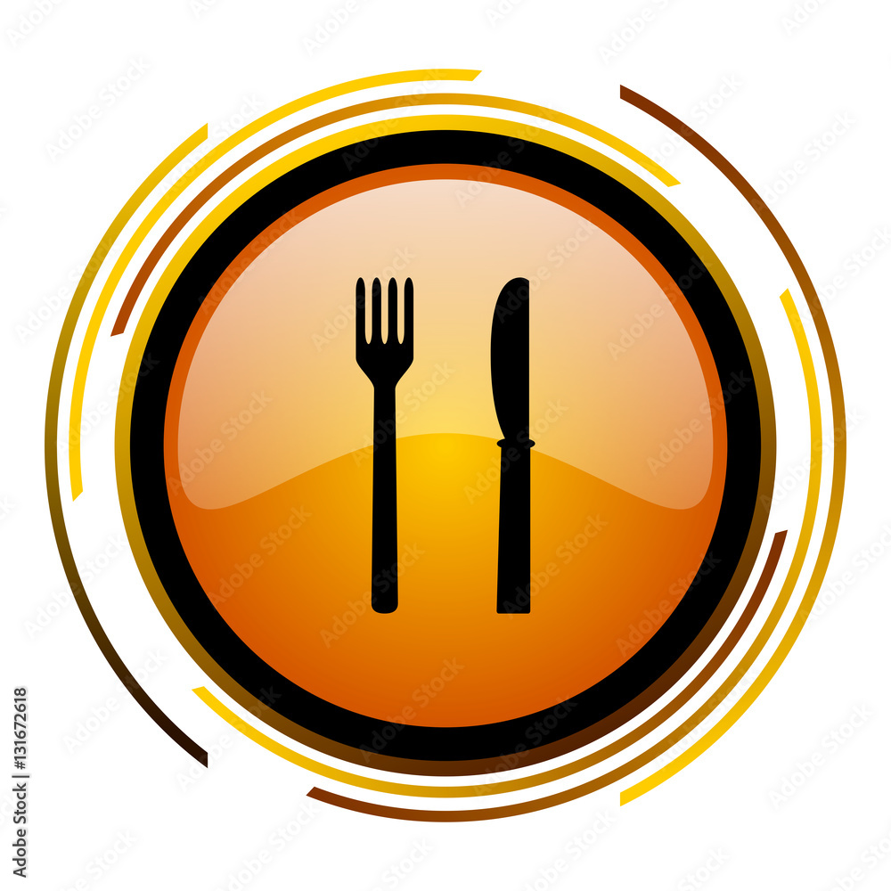Poster menu sign vector icon. modern design round orange button isolated on white square background for web