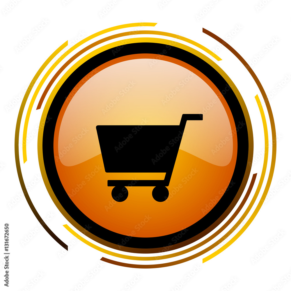 Leinwandbilder Shopping cart sign vector icon. Modern design round orange button isolated on white square background for web and application designers in eps10.