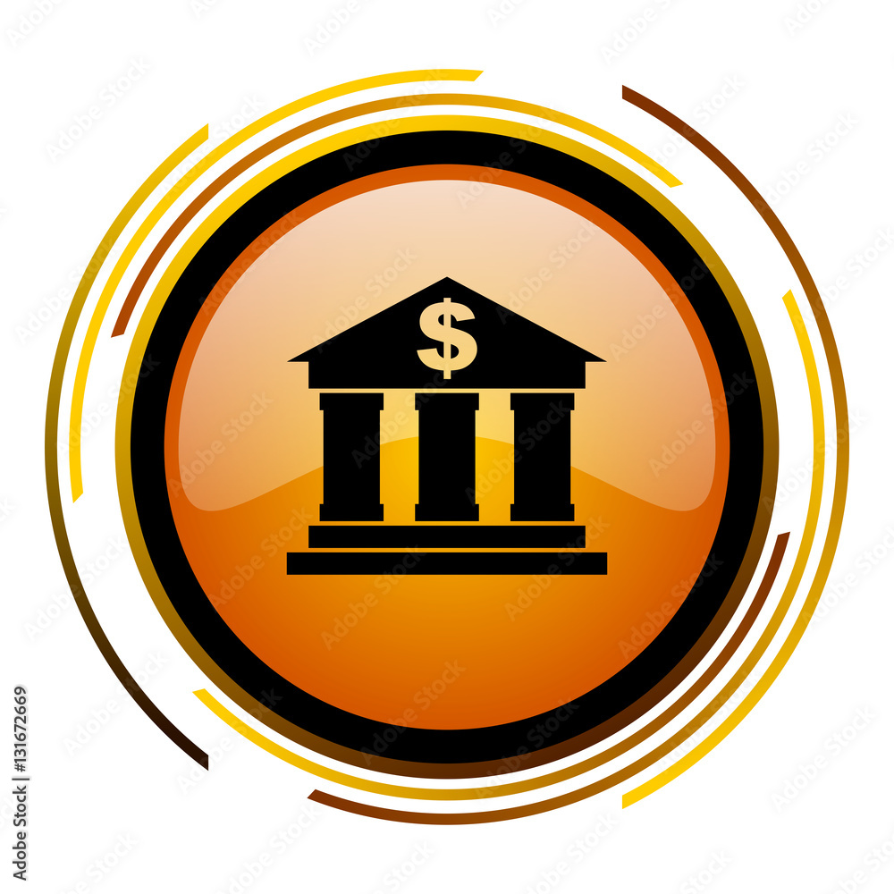 Aufkleber Bank sign vector icon. Modern design round orange button isolated on white square background for web and application designers in eps10.