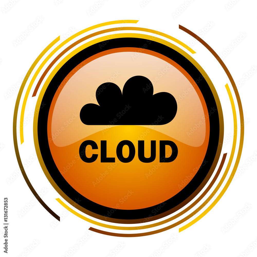 Aufkleber Cloud sign vector icon. Modern design round orange button isolated on white square background for web and application designers in eps10.