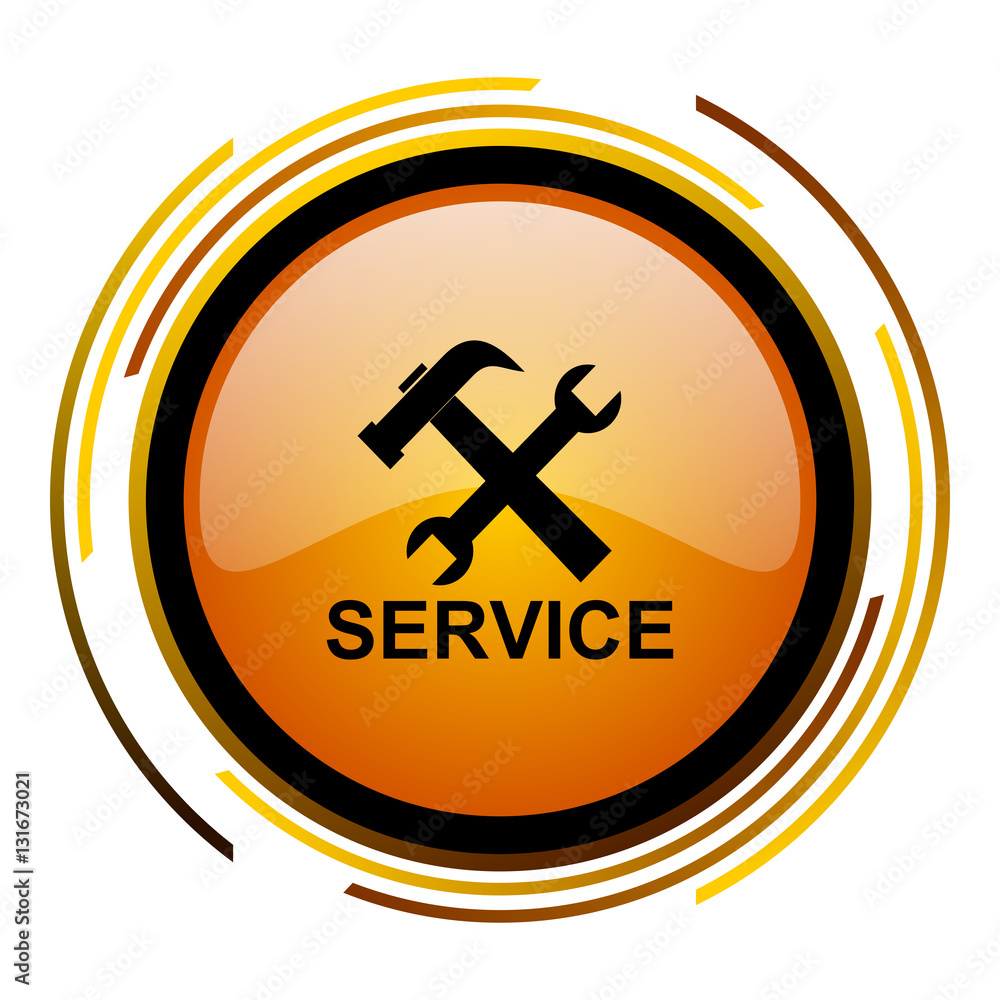 Aufkleber Service sign vector icon. Modern design round orange button isolated on white square background for web and application designers in eps10.