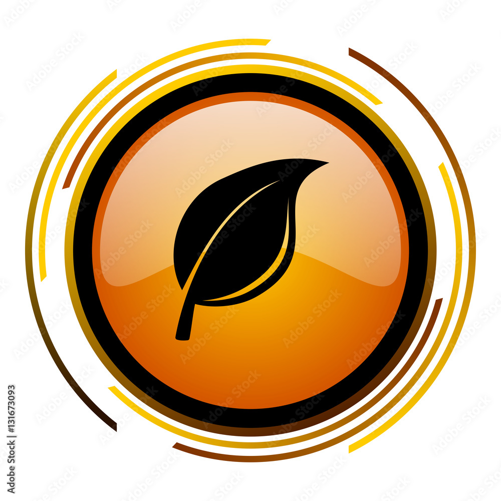 Aufkleber Plant leaf sign vector icon. Modern design round orange button isolated on white square background for web and application designers in eps10.