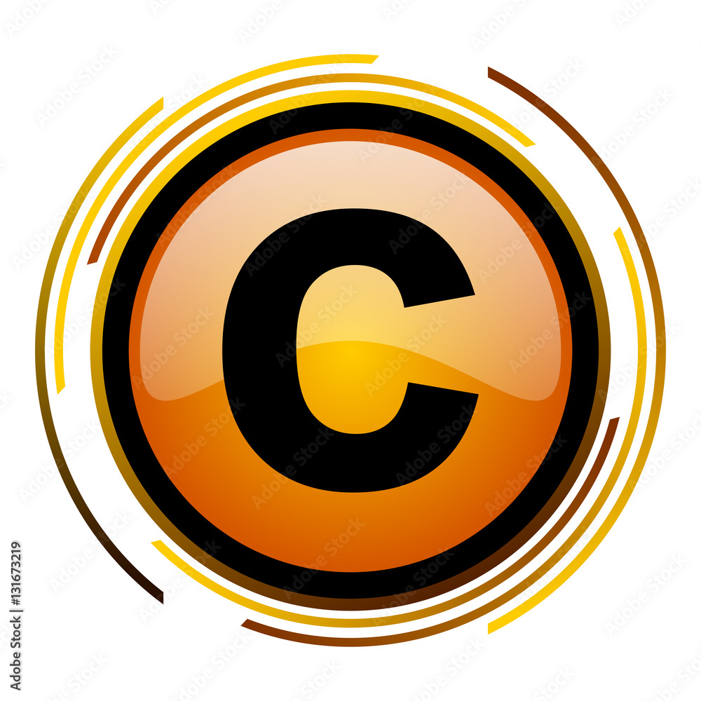 Poster Letter C sign vector icon. Modern design round orange button isolated on white square background for web and application designers in eps10.