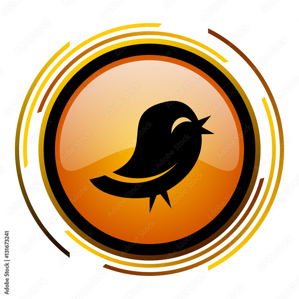 Poster Twitter sign vector icon. Modern design round orange button isolated on white square background for web and application designers in eps10.