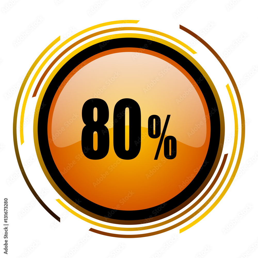 Aufkleber 80 percent sale sign vector icon. Modern design round orange button isolated on white square background for web and application designers in eps10.