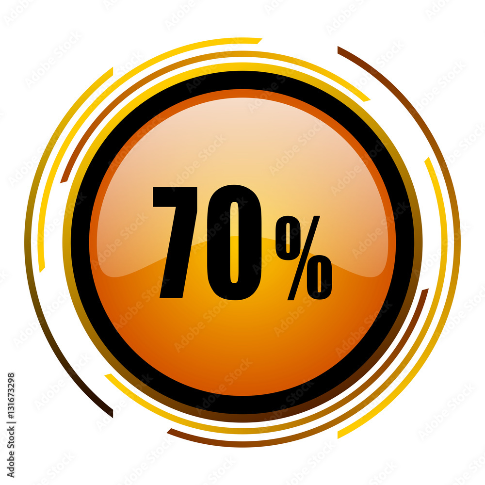 Leinwandbilder 70 percent sale sign vector icon. modern design round orange button isolated on white square backgro