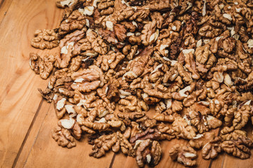 Closeup of big shelled walnuts pile