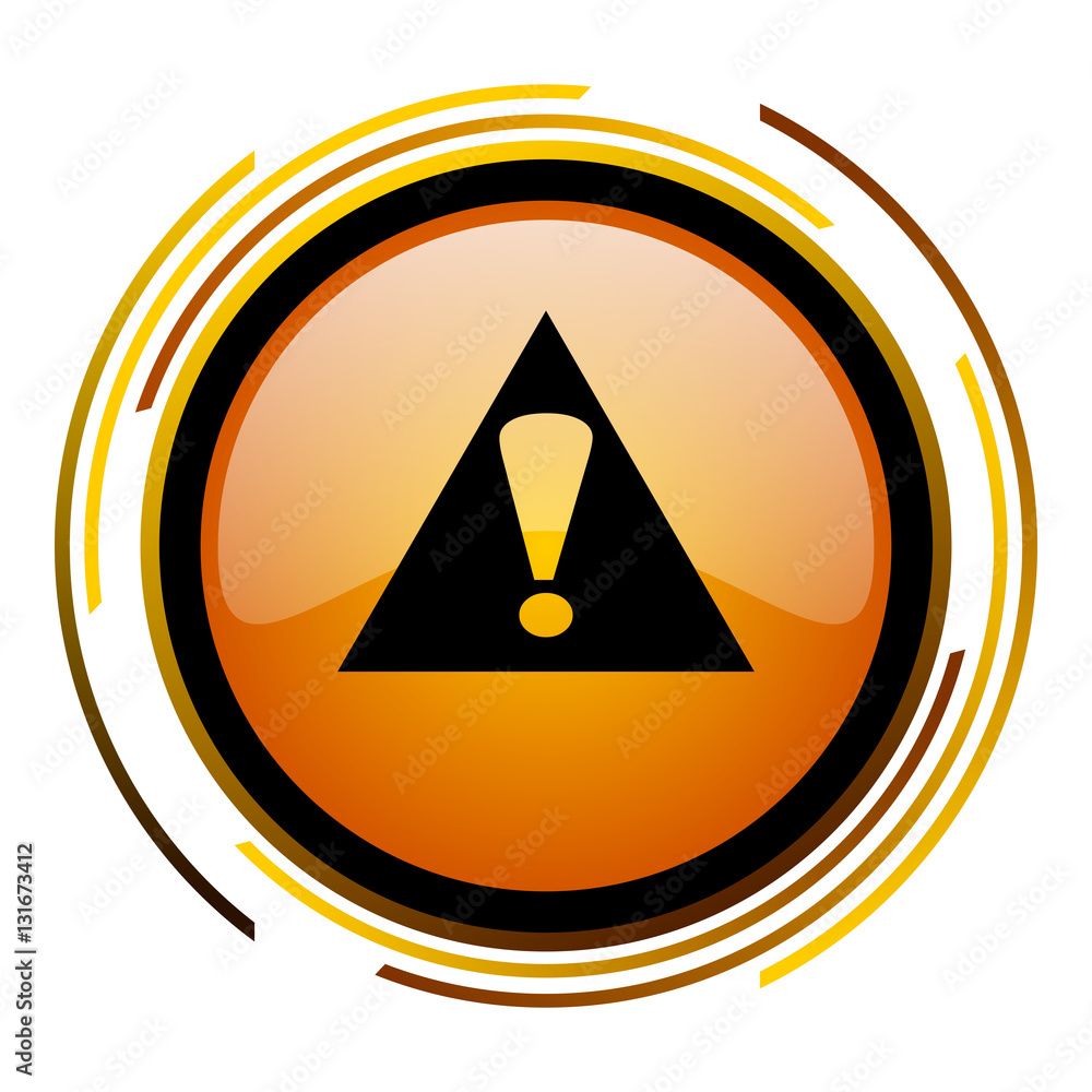 Aufkleber Warning vector icon. Modern design round orange button isolated on white background for web and applications in eps10.