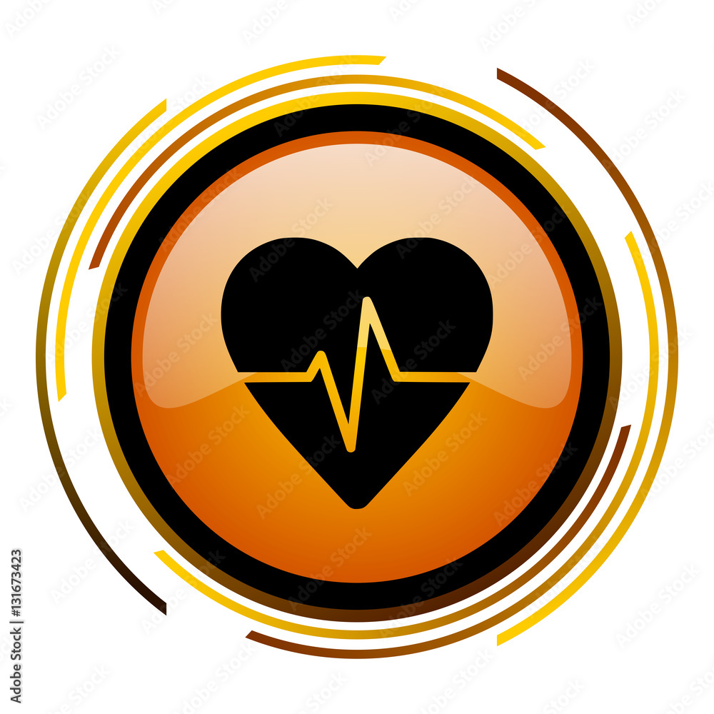 Aufkleber Heart pulse vector icon. Modern design round orange button isolated on white background for web and applications in eps10.