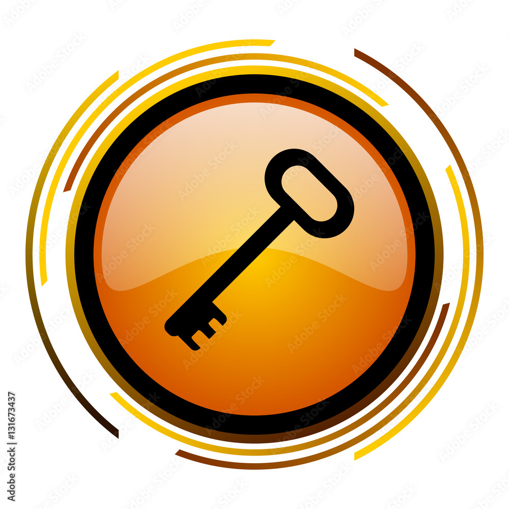 Aufkleber Key vector icon. Modern design round orange button isolated on white background for web and applications in eps10.