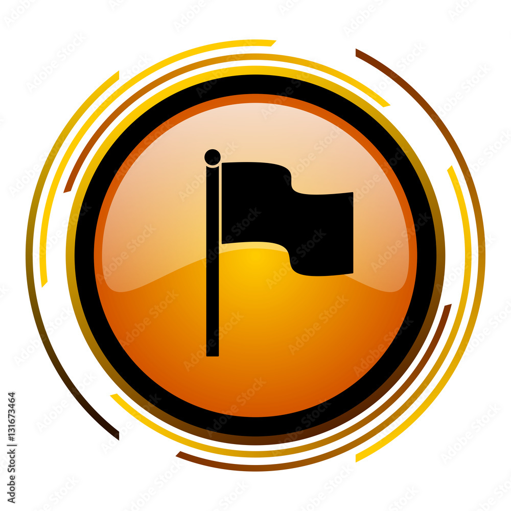 Poster Flag vector icon. Modern design round orange button isolated on white background for web and applications in eps10.