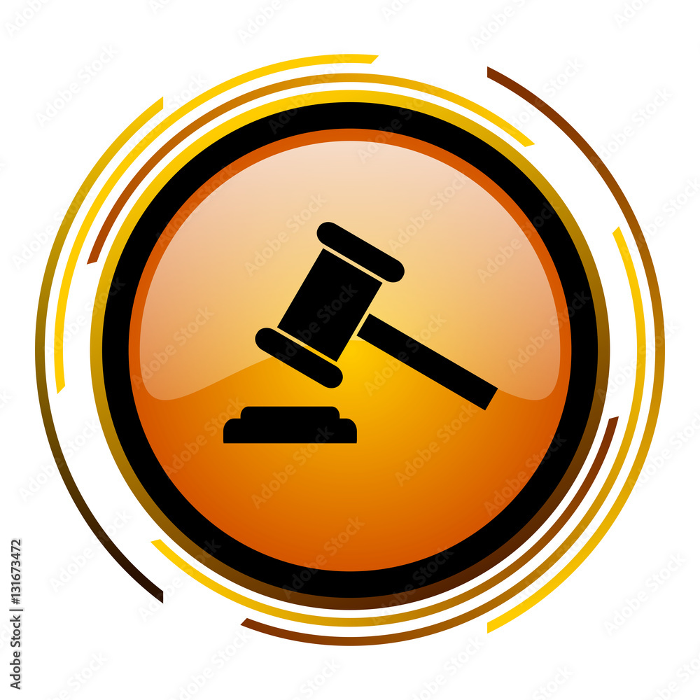 Poster Auction vector icon. Modern design round orange button isolated on white background for web and applications in eps10.