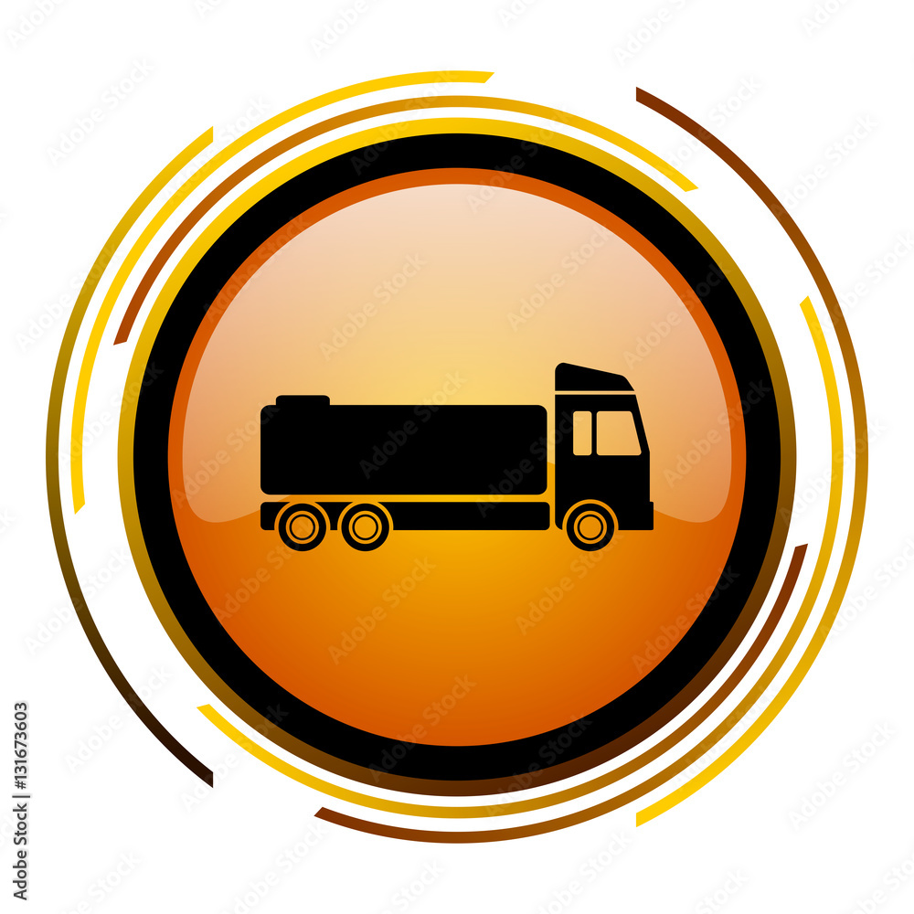 Poster Cistern truck vector icon. Modern design round orange button isolated on white background for web and applications in eps10.