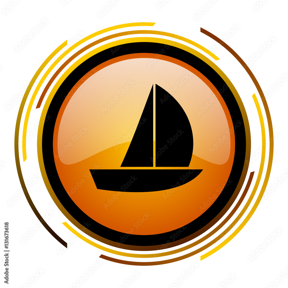 Aufkleber Sail boat vector icon. Modern design round orange button isolated on white background for web and applications in eps10.