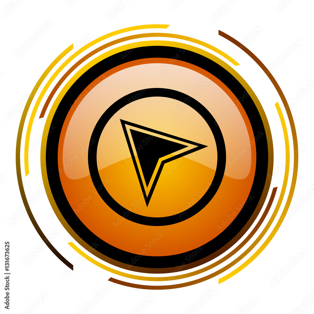 Aufkleber GPS arrow vector icon. Modern design round orange button isolated on white background for web and applications in eps10.