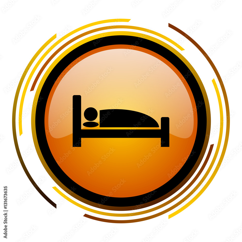 Aufkleber Sleep bed hotel vector icon. Modern design round orange button isolated on white background for web and applications in eps10.