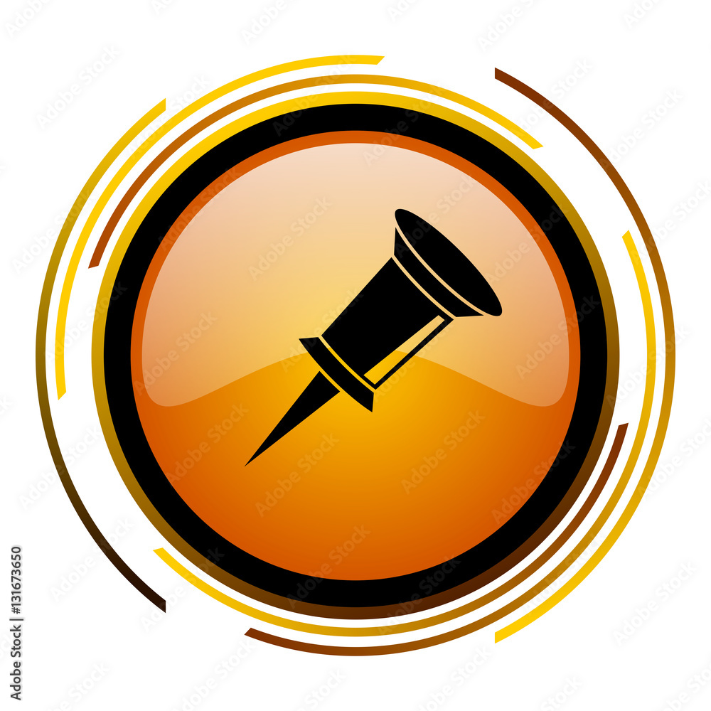 Poster Pin vector icon. Modern design round orange button isolated on white background for web and applications in eps10.