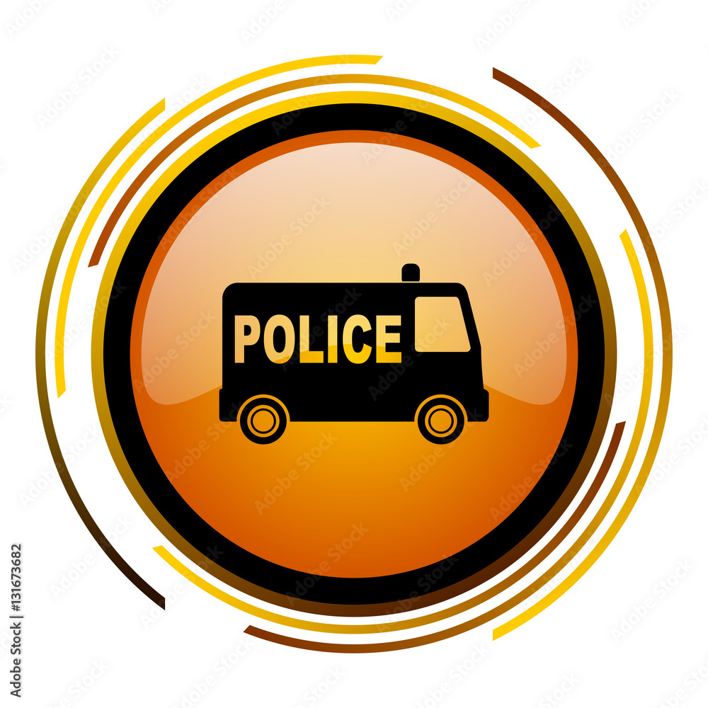 Poster Police vector icon. Modern design round orange button isolated on white background for web and applications in eps10.