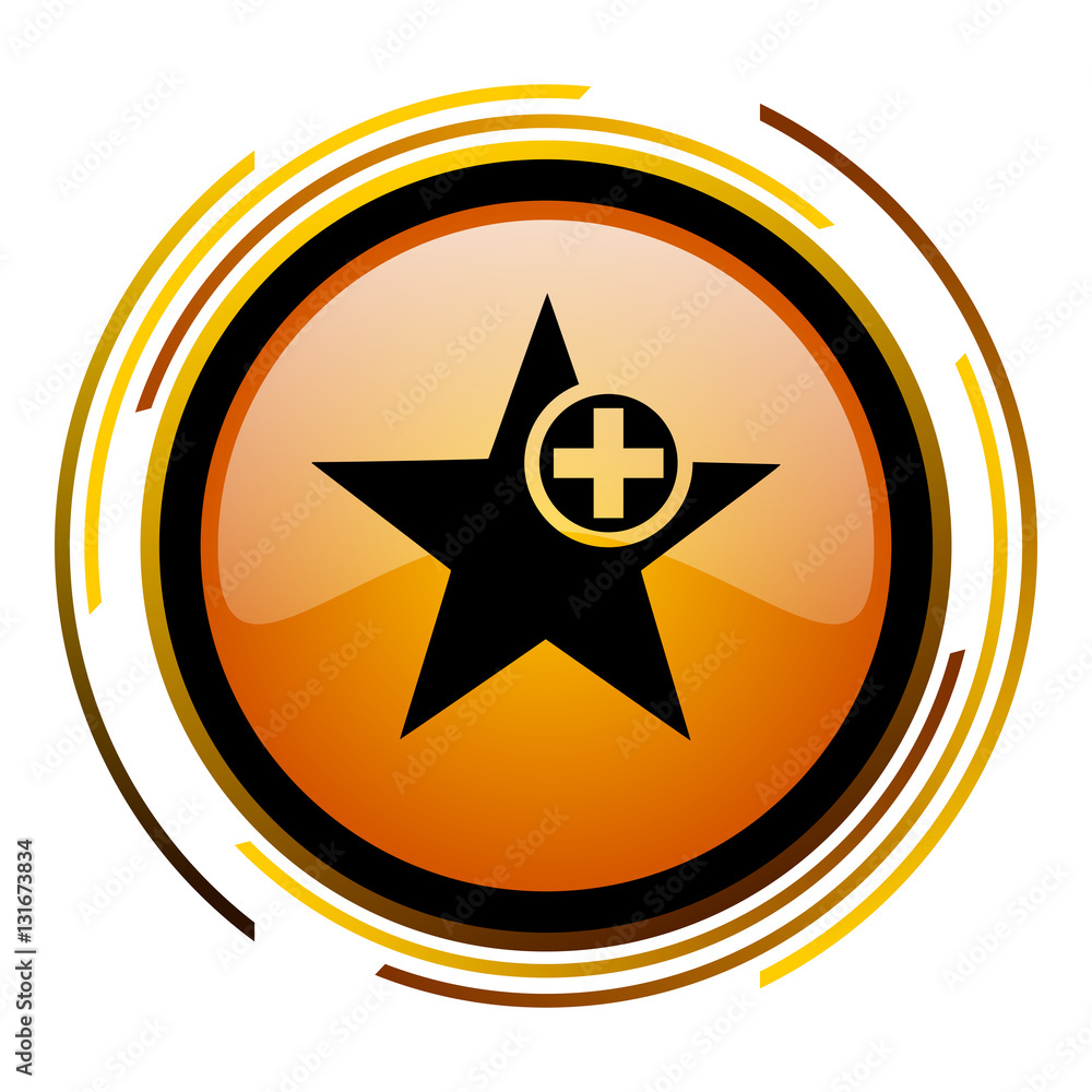 Aufkleber Star vector icon. Modern design round orange button isolated on white background for web and applications in eps10.