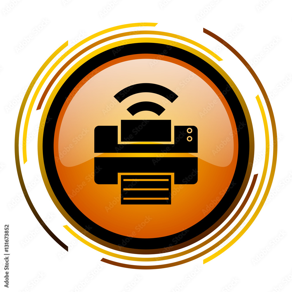 Aufkleber Wi Fi printer vector icon. Modern design round orange button isolated on white background for web and applications in eps10.