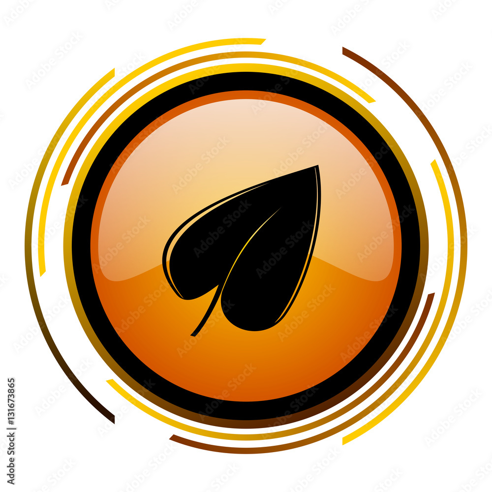 Poster Plant leaf vector icon. Modern design round orange button isolated on white background for web and applications in eps10.