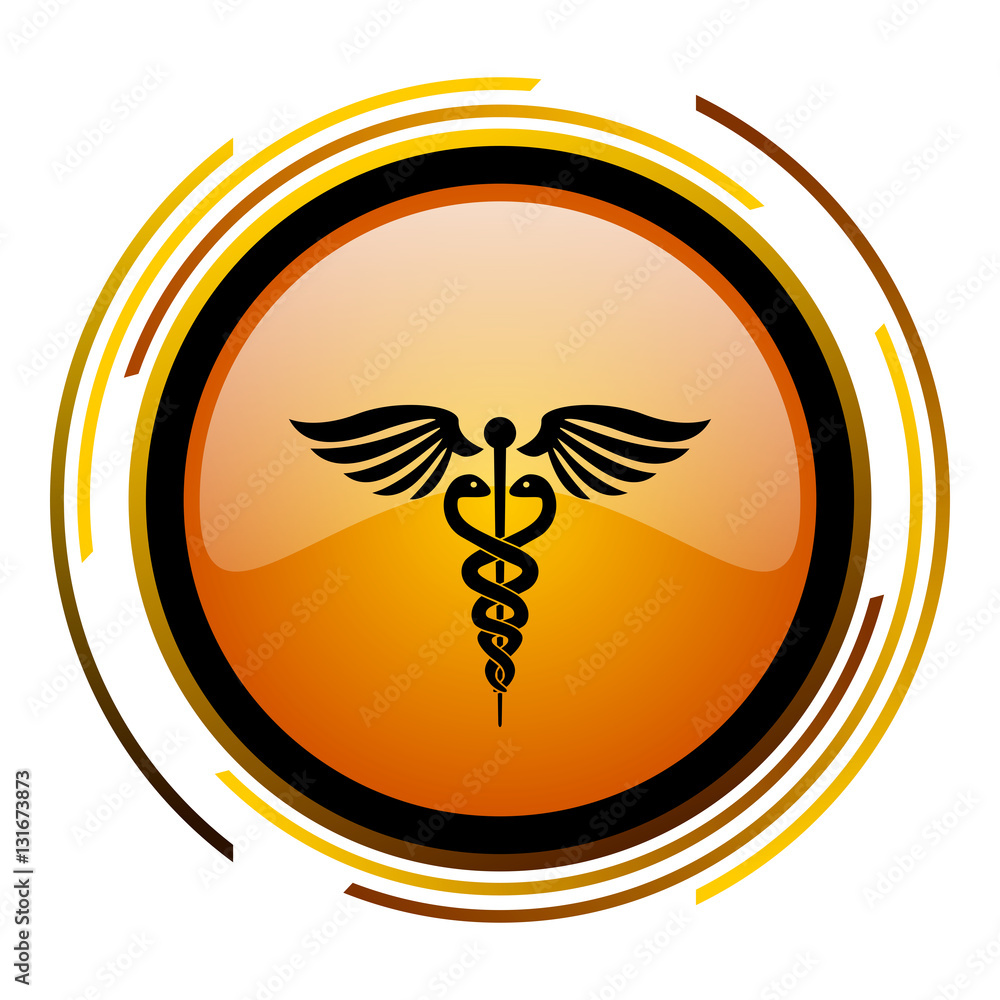 Aufkleber pharmacy vector icon. modern design round orange button isolated on white background for web and app