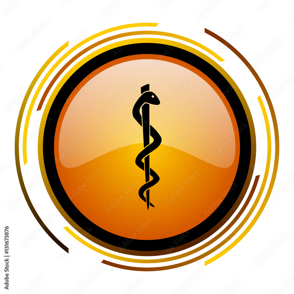 Poster Pharmacy vector icon. Modern design round orange button isolated on white background for web and applications in eps10.