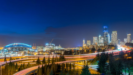 The light of downtown Seattle at night