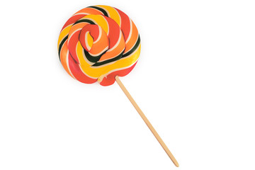 Close-up of Colorful spiral lollipop Candy isolated on white background