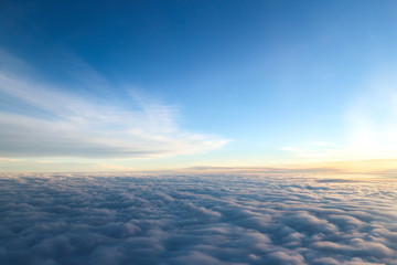 Beautiful photo from an airplane window. Sky and clouds