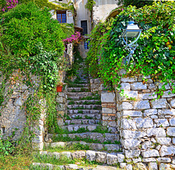 Old stone steps leading up into St. Paul de Vence, France
