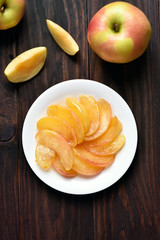 Caramelized apple slices on plate