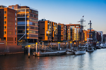 Architecutre of Hamburg at sunset