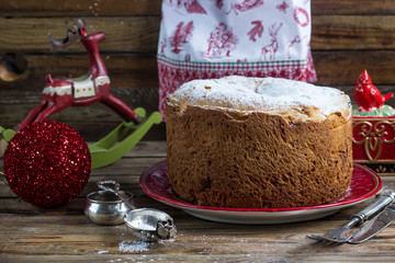 Traditional Christmas panettone with dried fruits.