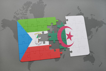 puzzle with the national flag of equatorial guinea and algeria on a world map