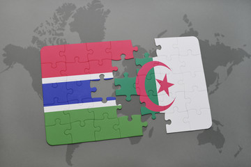 puzzle with the national flag of gambia and algeria on a world map