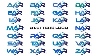 3 letters modern generic swoosh logo AAR, BAR, CAR, DAR, EAR, FAR, GAR, HAR, IAR, JAR, KAR, LAR, MAR, NAR, OAR, PAR, QAR, RAR, SAR, TAR, UAR, VAR, WAR, XAR, YAR, ZAR