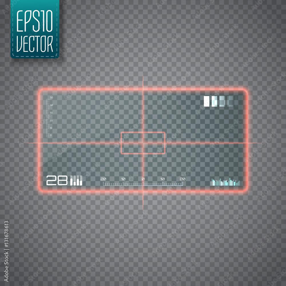 Poster Sniper scope isolated. Neon target concept. Game Interface Element. Vector