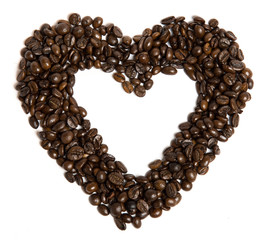 Coffee beans in heart shape