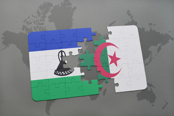 puzzle with the national flag of lesotho and algeria on a world map