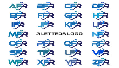 3 letters modern generic swoosh logo AFR, BFR, CFR, DFR, EFR, FFR, GFR, HFR, IFR, JFR, KFR, LFR, MFR, NFR, OFR, PFR, QFR, RFR, SFR, TFR, UFR, VFR, WFR, XFR, YFR, ZFR