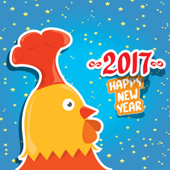vector new year 2017 with cartoon funny rooster