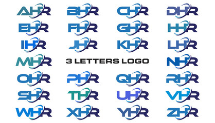 3 letters modern generic swoosh logo AHR, BHR, CHR, DHR, EHR, FHR, GHR, HHR, IHR, JHR, KHR, LHR, MHR, NHR, OHR, PHR, QHR, RHR, SHR, THR, UHR, VHR, WHR, XHR, YHR, ZHR