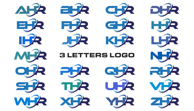 3 letters modern generic swoosh logo AHR, BHR, CHR, DHR, EHR, FHR, GHR, HHR, IHR, JHR, KHR, LHR, MHR, NHR, OHR, PHR, QHR, RHR, SHR, THR, UHR, VHR, WHR, XHR, YHR, ZHR