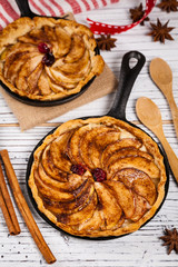 Cast Iron Skillet Apple Cake. Selective focus.