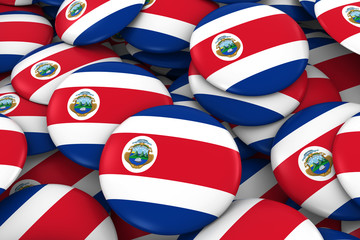 Costa Rica Badges Background - Pile of Costa Rican Flag Buttons 3D Illustration
