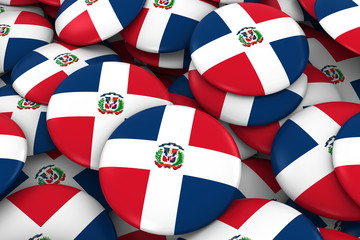 Dominican Republic Badges Background - Pile of Dominican Flag Buttons 3D Illustration