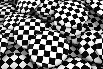 Fototapeta premium Racing Checkers Badges Background - Pile of Checkered Flag Buttons 3D Illustration